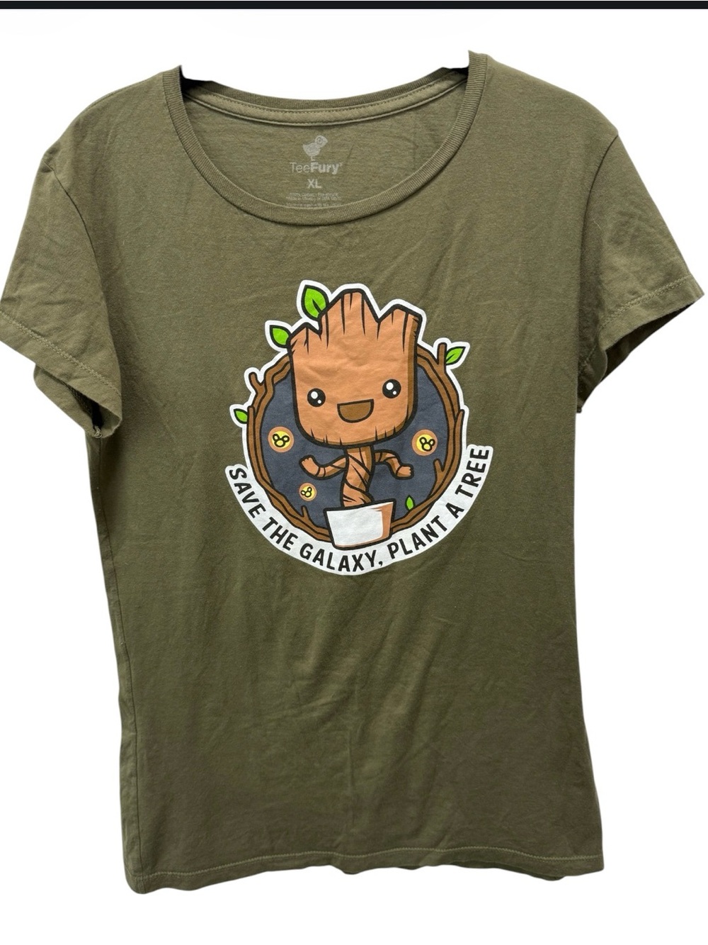 TeeFury olive green Baby Groot  graphic t-shirt Sz(XL)